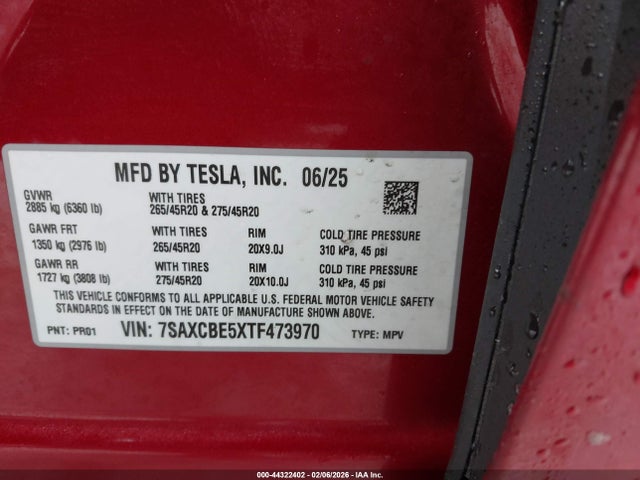 Продажа на аукционе авто 2026 Tesla Model X All-wheel Drive, vin: 7SAXCBE5XTF473970, номер лота: 44322402