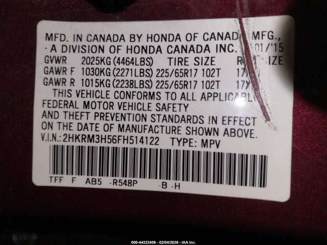 2HKRM3H56FH514122 Honda CR-V EX
