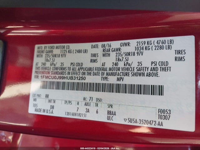 1FMCU0J99HUB31250 Ford Escape Titanium