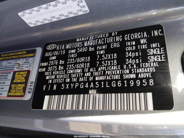 5XYPG4A51LG619958 KIA Sorento 3.3l Lx