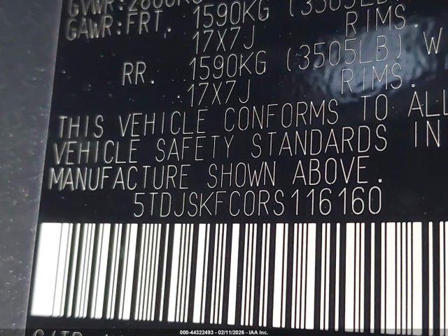 5TDJSKFC0RS116160 Toyota SIENNA XLE