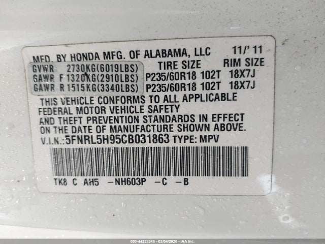 2012 HONDA ODYSSEY 5FNRL5H95CB031863 Photo 8