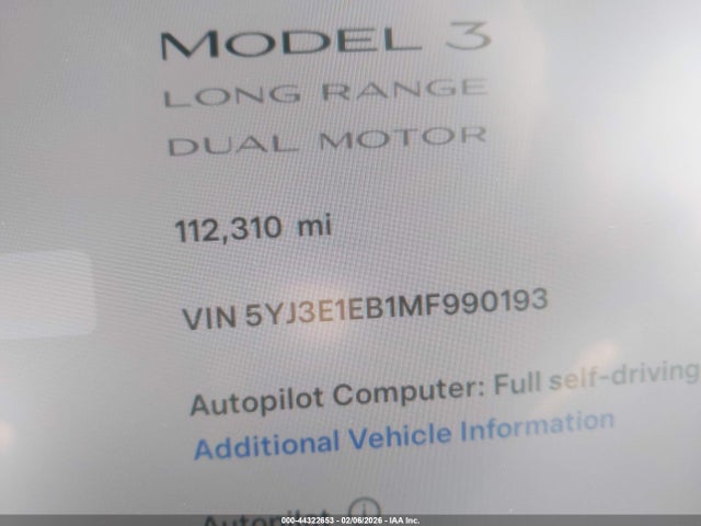 Продаж на аукціоні авто 2021 Tesla Model 3 Long Range Dual Motor All-wheel Drive, vin: 5YJ3E1EB1MF990193, номер лоту: 44322653