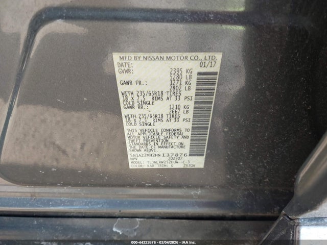 5N1AZ2MH2HN137876 Nissan MURANO SL