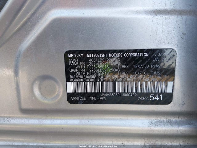 2020 MITSUBISHI OUTLANDER JA4AZ3A39LJ000432 Photo 8