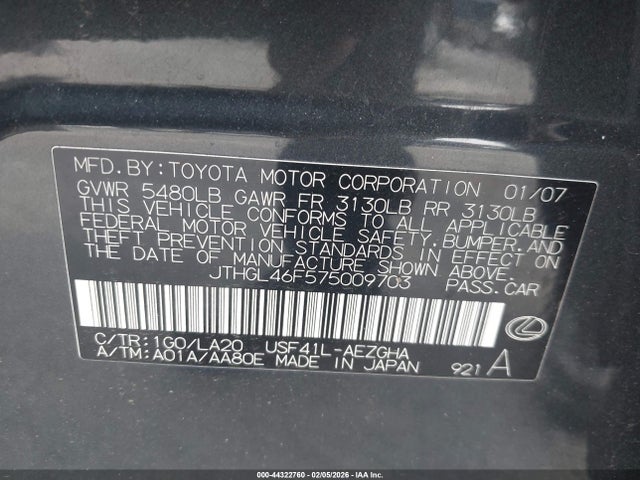 2007 LEXUS LS 460 JTHGL46F575009703 Photo 8