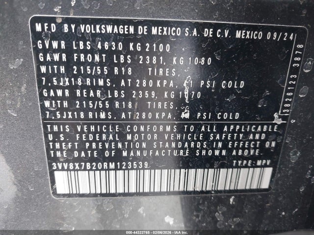 Продаж на аукціоні авто 2024 Volkswagen Taos 1.5t S, vin: 3VV8X7B20RM123539, номер лоту: 44322765