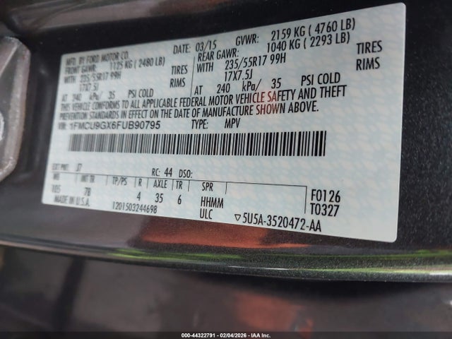 2015 FORD ESCAPE 1FMCU9GX6FUB90795 Photo 8