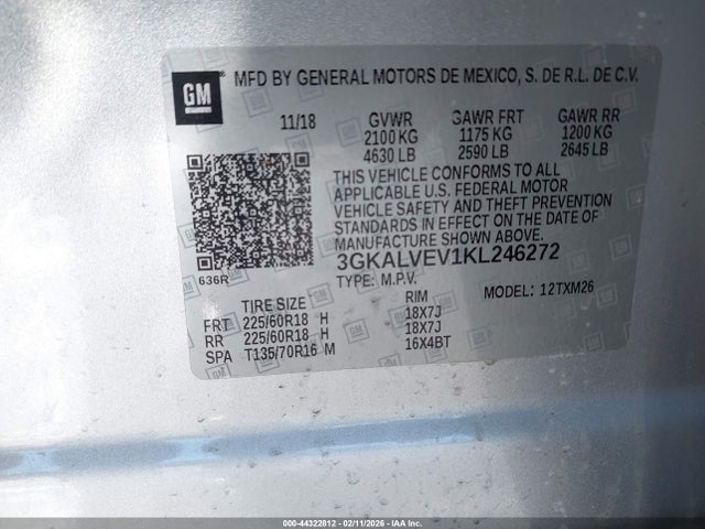 Aukcja sprzedaży 2019 Gmc Terrain Slt, vin: 3GKALVEV1KL246272, numer aukcji: 44322812