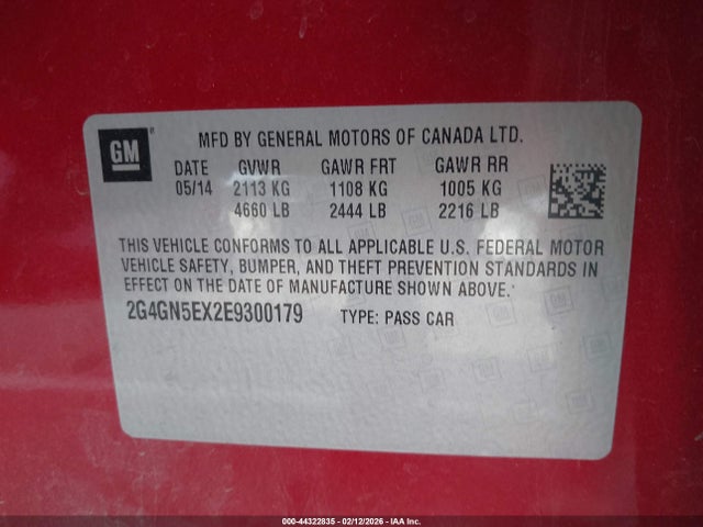 2014 Buick Regal Turbo/e-assist Premium I მანქანა იყიდება აუქციონზე, vin: 2G4GN5EX2E9300179, აუქციონის ნომერი: 44322835