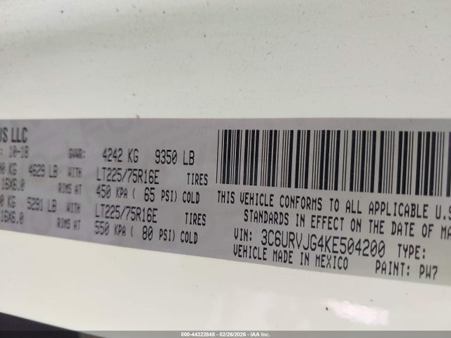 2019 RAM PROMASTER 3500 3C6URVJG4KE504200 Photo 8