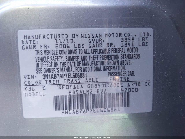 3N1AB7AP7EL606881 Nissan SENTRA SR