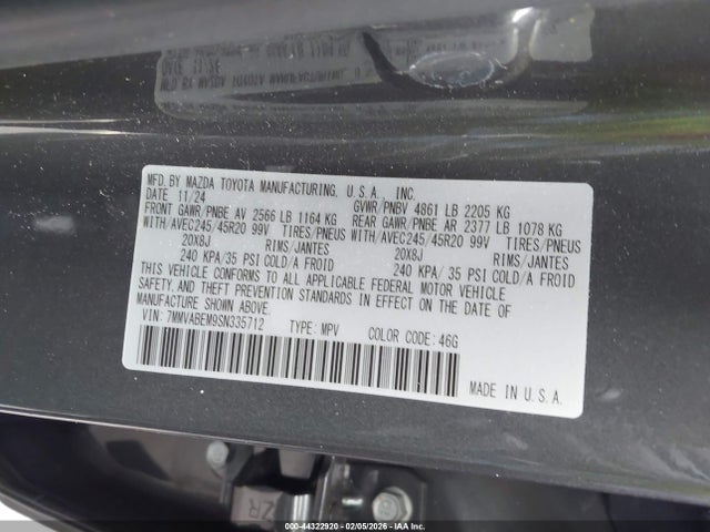 44322920 :رقم المزاد ، 7MMVABEM9SN335712 vin ، 2025 Mazda Cx-50 2.5 S Premium Plus Package مزاد بيع