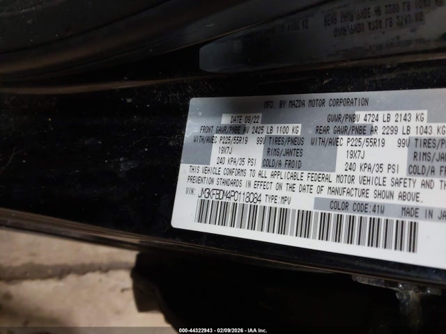 2023 Mazda Cx-5 2.5 S Premium მანქანა იყიდება აუქციონზე, vin: JM3KFBDM4P0118084, აუქციონის ნომერი: 44322943
