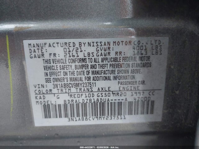 44322971 :رقم المزاد ، 3N1AB8CV9MY237511 vin ، 2021 Nissan Sentra Sv Xtronic Cvt مزاد بيع