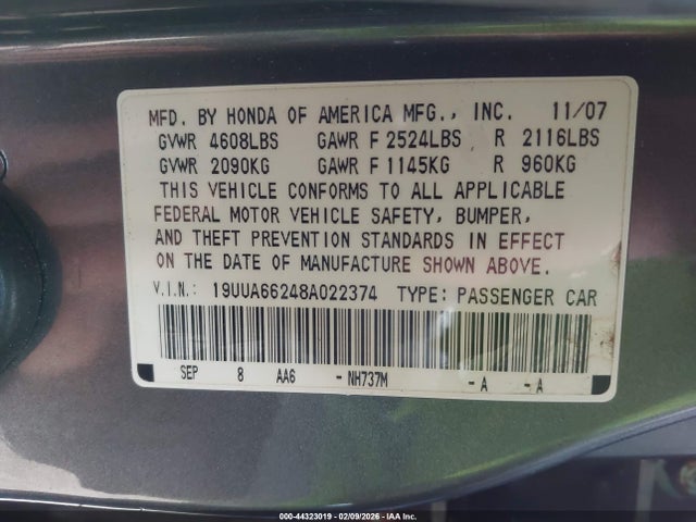 Продаж на аукціоні авто 2008 Acura Tl 3.2, vin: 19UUA66248A022374, номер лоту: 44323019