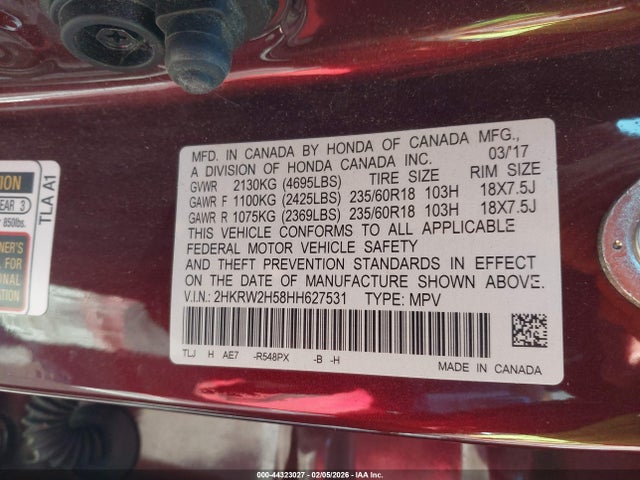2HKRW2H58HH627531 Honda CR-V EX