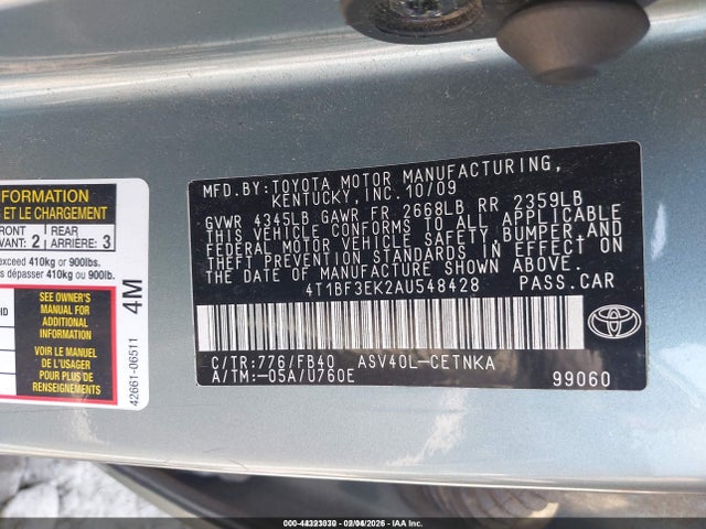 Aukcja sprzedaży 2010 Toyota Camry Le, vin: 4T1BF3EK2AU548428, numer aukcji: 44323030