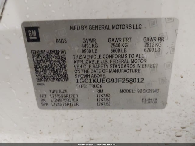 1GC1KUEG9JF258012 Chevrolet Silverado 2500hd Wt