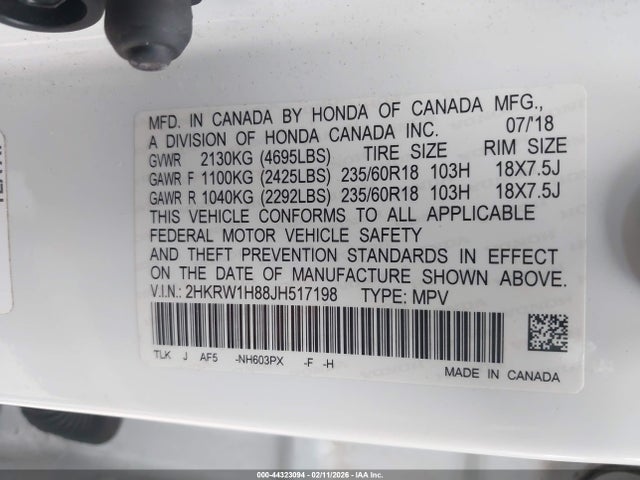 Aukcja sprzedaży 2018 Honda Cr-v Ex-l/ex-l Navi, vin: 2HKRW1H88JH517198, numer aukcji: 44323094