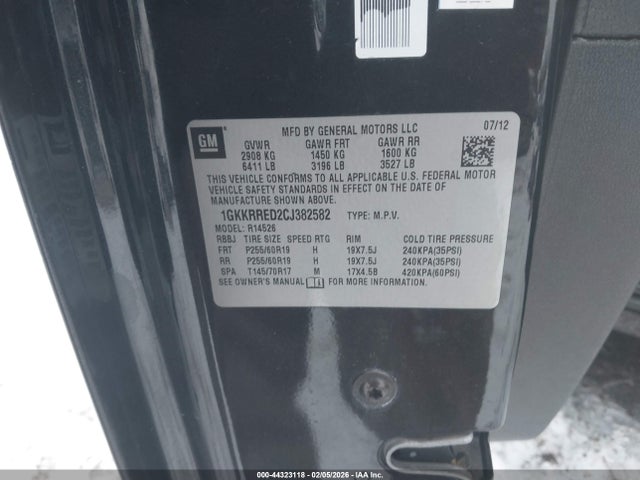 Продаж на аукціоні авто 2012 Gmc Acadia Slt-1, vin: 1GKKRRED2CJ382582, номер лоту: 44323118