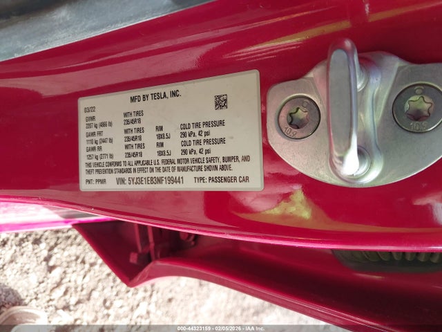 2022 Tesla Model 3 Long Range Dual Motor All-wheel Drive მანქანა იყიდება აუქციონზე, vin: 5YJ3E1EB3NF199441, აუქციონის ნომერი: 44323159