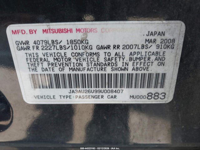 2009 MITSUBISHI LANCER JA3AU26U99U008407 Photo 8