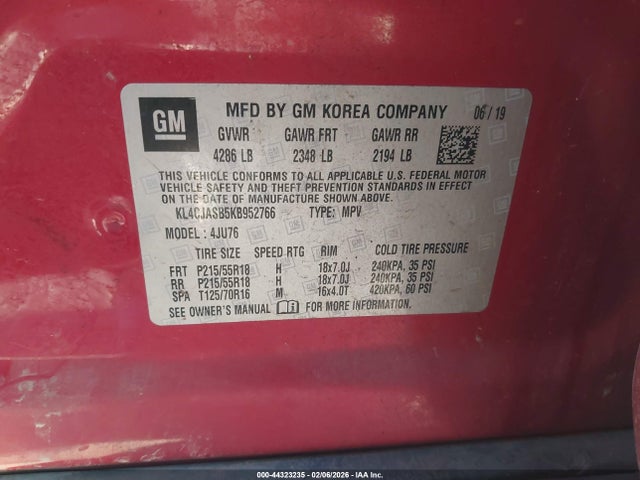 Aukcja sprzedaży 2019 Buick Encore Fwd Preferred, vin: KL4CJASB5KB952766, numer aukcji: 44323235