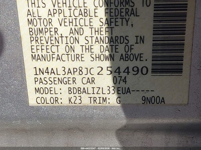 1N4AL3AP8JC254490 Nissan Altima 2.5 Sv