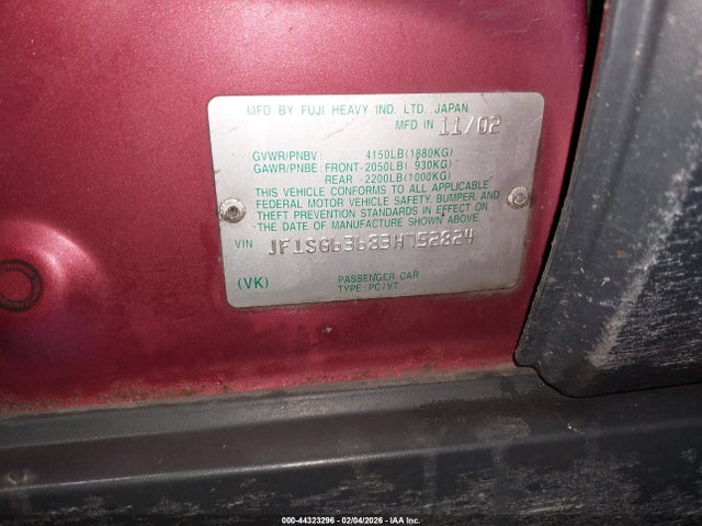 Aukcja sprzedaży 2003 Subaru Forester X, vin: JF1SG63683H752824, numer aukcji: 44323296