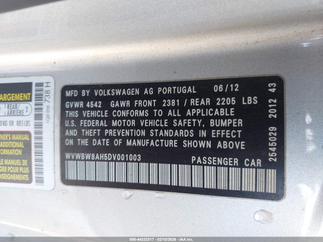 Продажа на аукционе авто 2013 Volkswagen Eos Komfort, vin: WVWBW8AH5DV001003, номер лота: 44323317