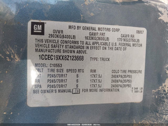 2008 CHEVROLET SILVERADO 1500 1GCEC19XX8Z123668 Photo 8