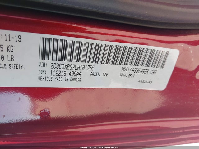 Aukcja sprzedaży 2020 Dodge Charger Sxt Rwd, vin: 2C3CDXBG7LH101755, numer aukcji: 44323375