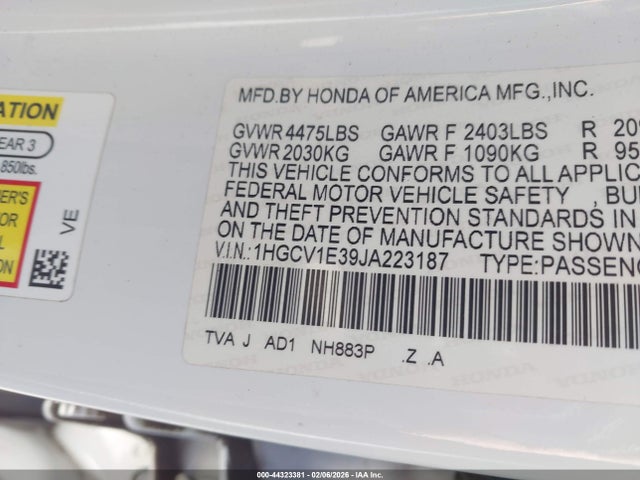 1HGCV1E39JA223187 Honda Accord Sport