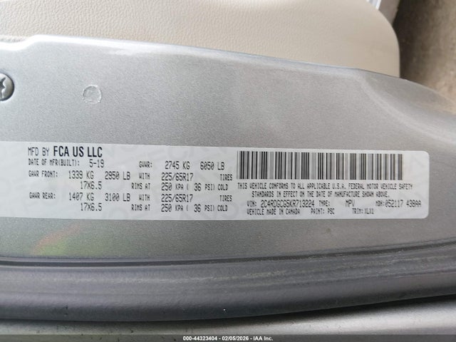 Продажа на аукционе авто 2019 Dodge Grand Caravan Sxt, vin: 2C4RDGCG5KR713224, номер лота: 44323404