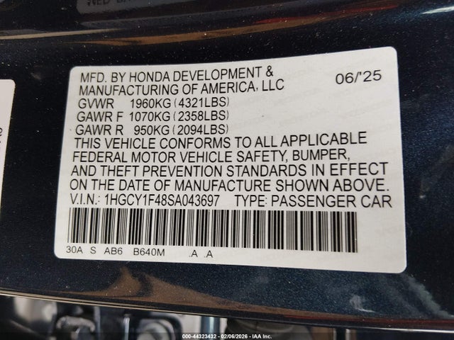 1HGCY1F48SA043697 Honda ACCORD SE
