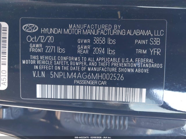 2021 Hyundai Elantra Sel მანქანა იყიდება აუქციონზე, vin: 5NPLM4AG6MH002526, აუქციონის ნომერი: 44323475