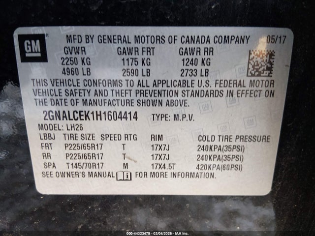 2GNALCEK1H1604414 Chevrolet EQUINOX LT