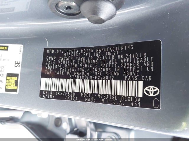 Toyota COROLLA LE 2025 5YFB4MDE0SP228812 Image 9
