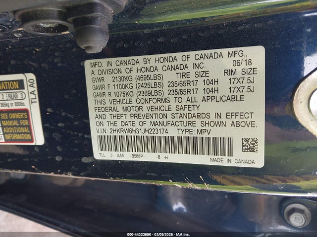 44323650 :رقم المزاد ، 2HKRW6H31JH223174 vin ، 2018 Honda Cr-v Lx مزاد بيع