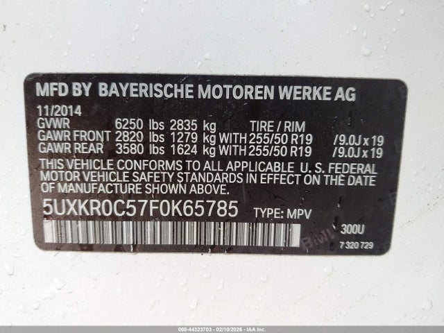 Aukcja sprzedaży 2015 Bmw X5 Xdrive35i, vin: 5UXKR0C57F0K65785, numer aukcji: 44323703