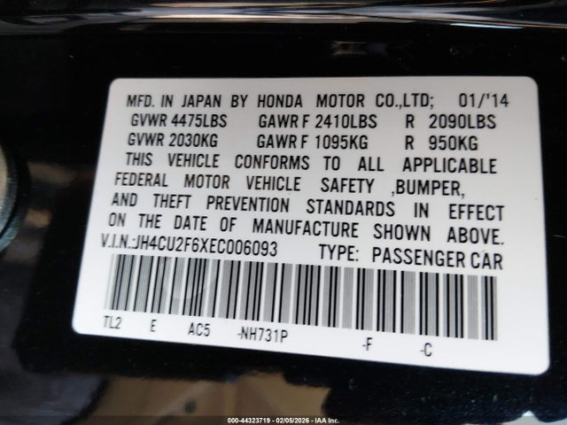 44323719 :رقم المزاد ، JH4CU2F6XEC006093 vin ، 2014 Acura Tsx 2.4 مزاد بيع