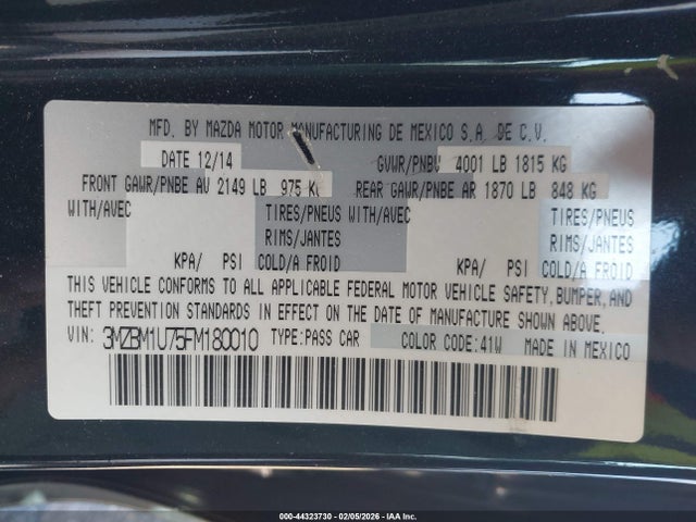 Продажа на аукционе авто 2015 Mazda Mazda3 I Sport, vin: 3MZBM1U75FM180010, номер лота: 44323730