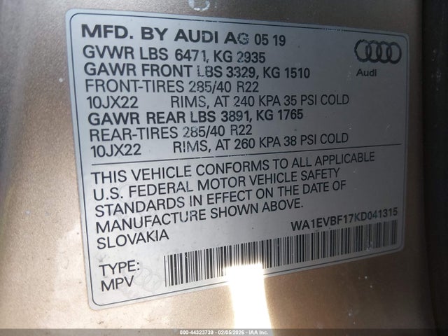 2019 AUDI Q8 WA1EVBF17KD041315 Photo 8