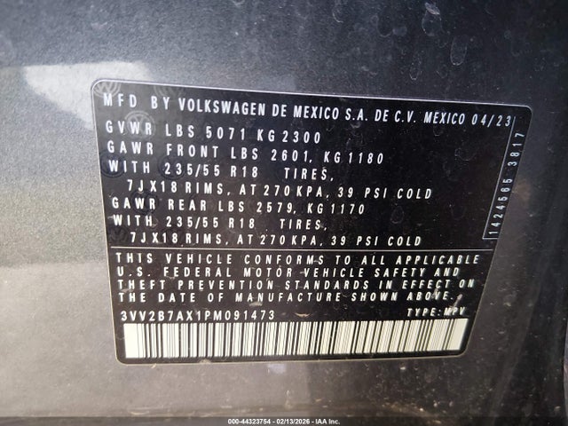 Продажа на аукционе авто 2023 Volkswagen Tiguan 2.0t Se, vin: 3VV2B7AX1PM091473, номер лота: 44323754