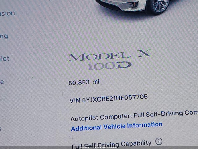 44323768 :رقم المزاد ، 5YJXCBE21HF057705 vin ، 2017 Tesla Model X 100d/75d/90d مزاد بيع