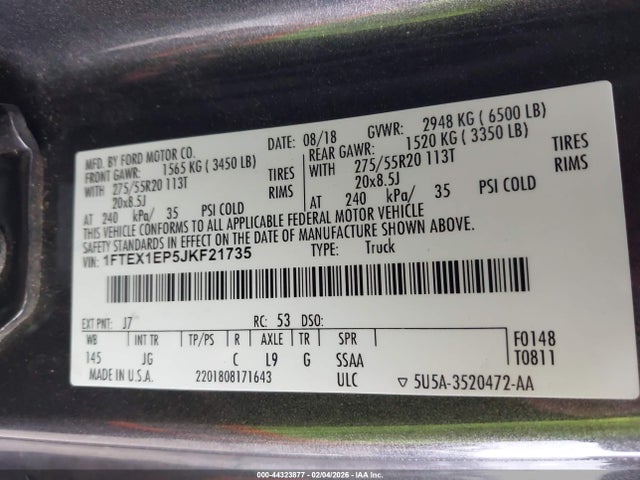 1FTEX1EP5JKF21735 Ford F-150 Xl