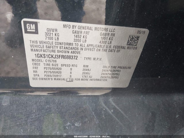 Продажа на аукционе авто 2015 Gmc Yukon Denali, vin: 1GKS1CKJ3FR688372, номер лота: 44323890