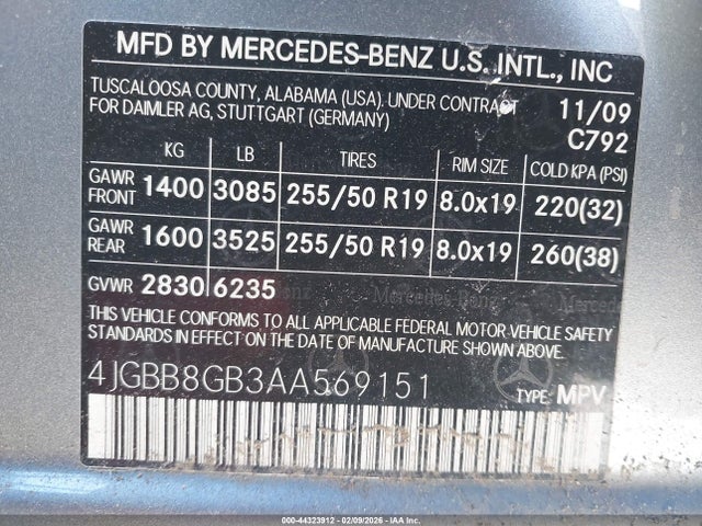 Продаж на аукціоні авто 2010 Mercedes-benz Ml 350 4matic, vin: 4JGBB8GB3AA569151, номер лоту: 44323912