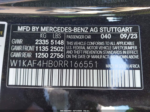 Продажа на аукционе авто 2024 Mercedes-benz C 300, vin: W1KAF4HB0RR166551, номер лота: 44323963